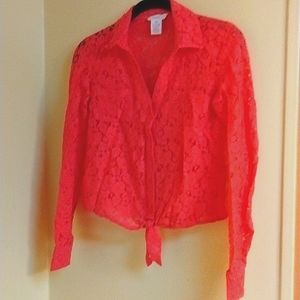 Candies brand, size xs, hot pink, lace, button up